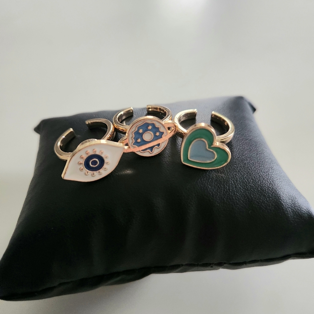 Gold and Blue Spinning Evil Eye Ring Set